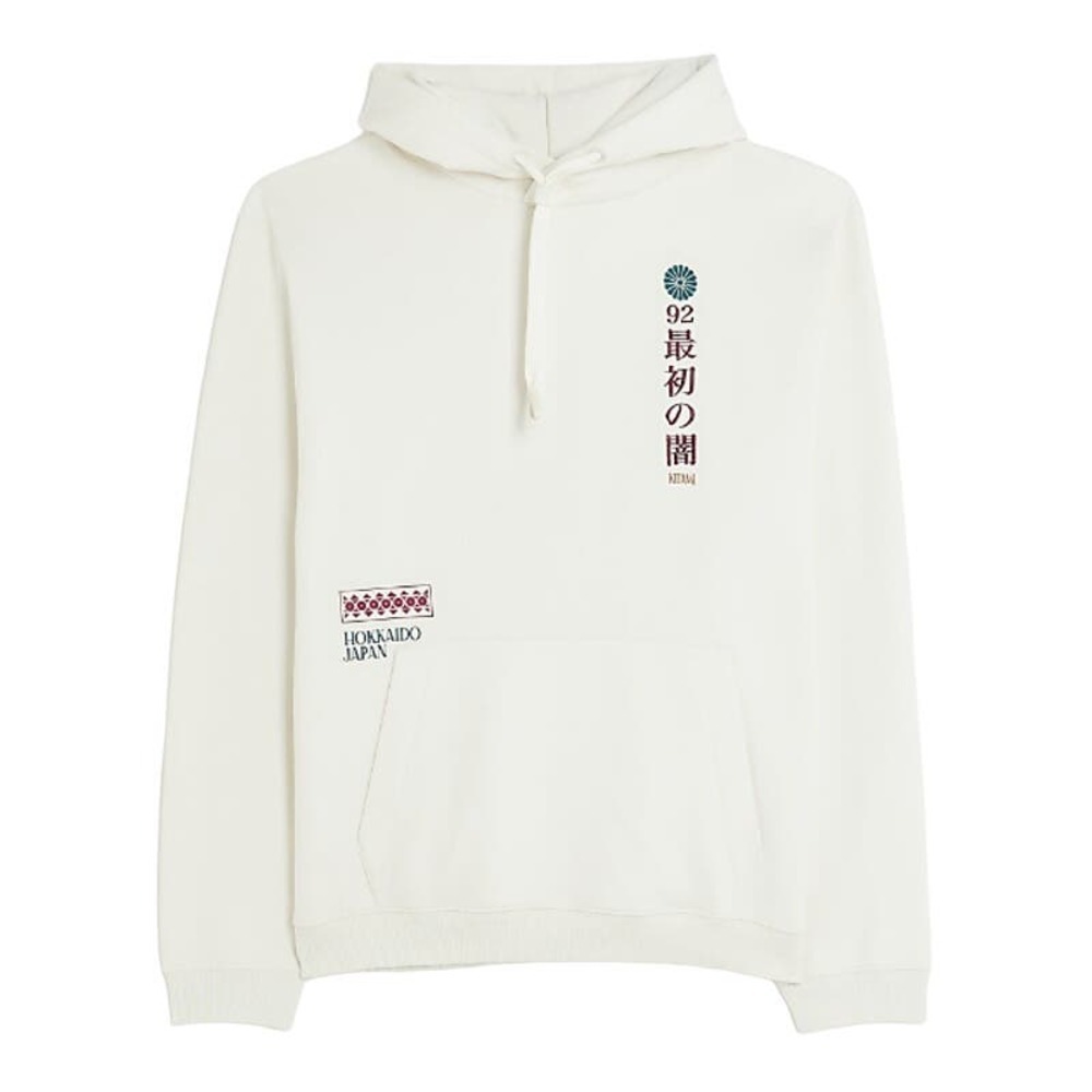 River Island Ecru Regular Fit Japanese Graphic Hoodie in Cream, Size M​​​​​